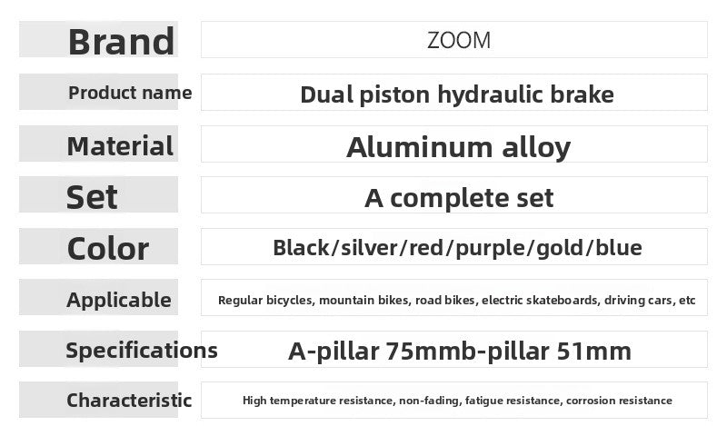 ZOOM HB875 Oil Brake Mountain Bike Oil Disc Hydraulic Disc Brake Bicycle Oil Tube Brake MT200