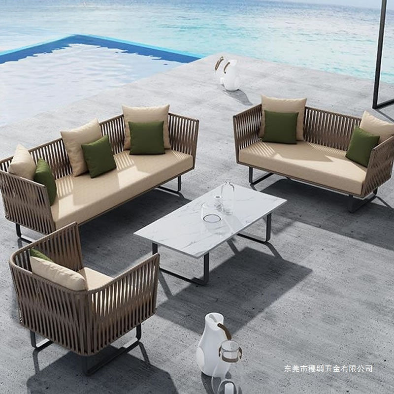 Outdoor Sofa Waterproof Outdoor Restaurant Seat Rattan Sofa Courtyard Terrace Balcony Leisure Double Rattan Woven Sofa Chair