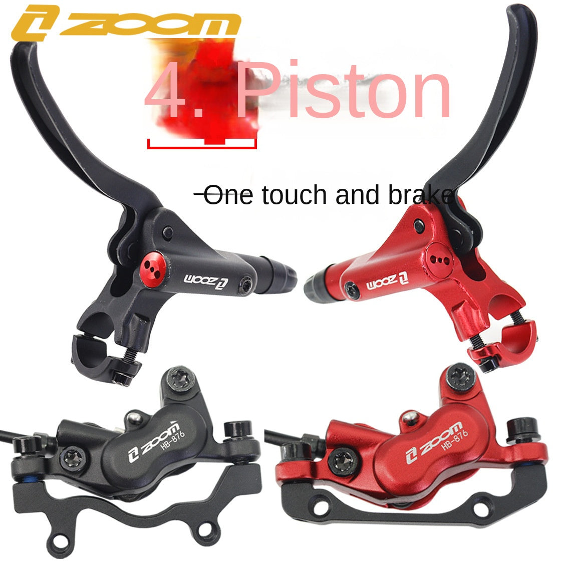 ZOOMHB876 Four-Piston Oil Brake Mountain Bike Front and Rear Oil Disc Brake Pads Disc Bilateral Brake Hydraulic Brake