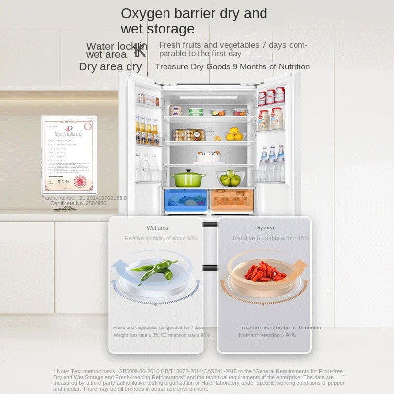 Haier 510L French Four-Door Multi-Door Drawer White Refrigerator Ultra-Thin Household First-Class Frequency Conversion Frost-Free Large Capacity