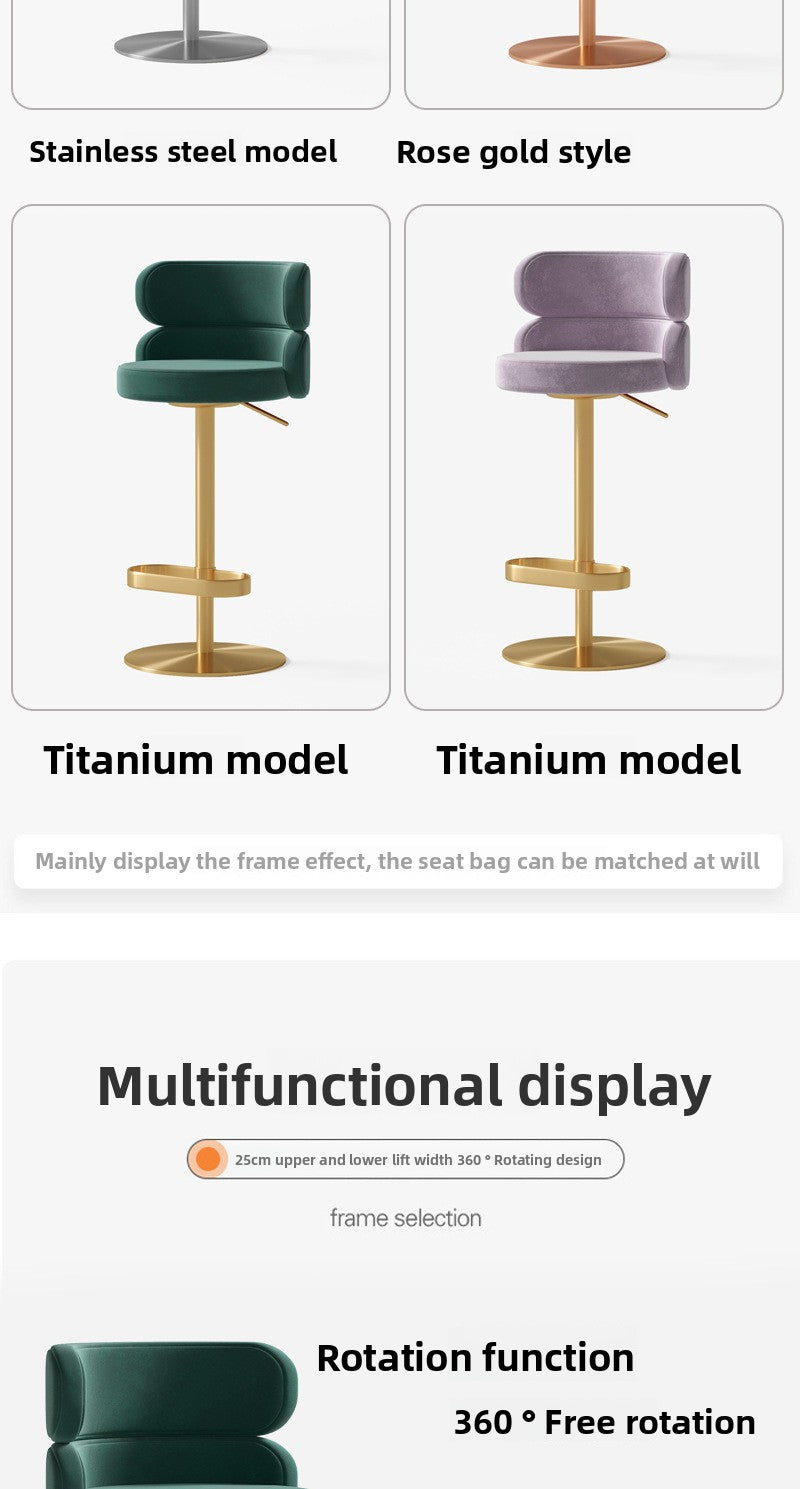 Light Luxury Metal High-End Bar Stool with Adjustable Height, Swivel Backrest, Suitable for Home and Bar Use, High-End Bar Stool Chair