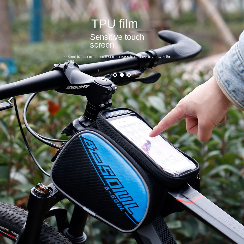 New B- soul Mountain Bike Leather Front Beam Bag Car Tube Bag Waterproof Mobile Phone Touch Screen Bag Cycling Fixture