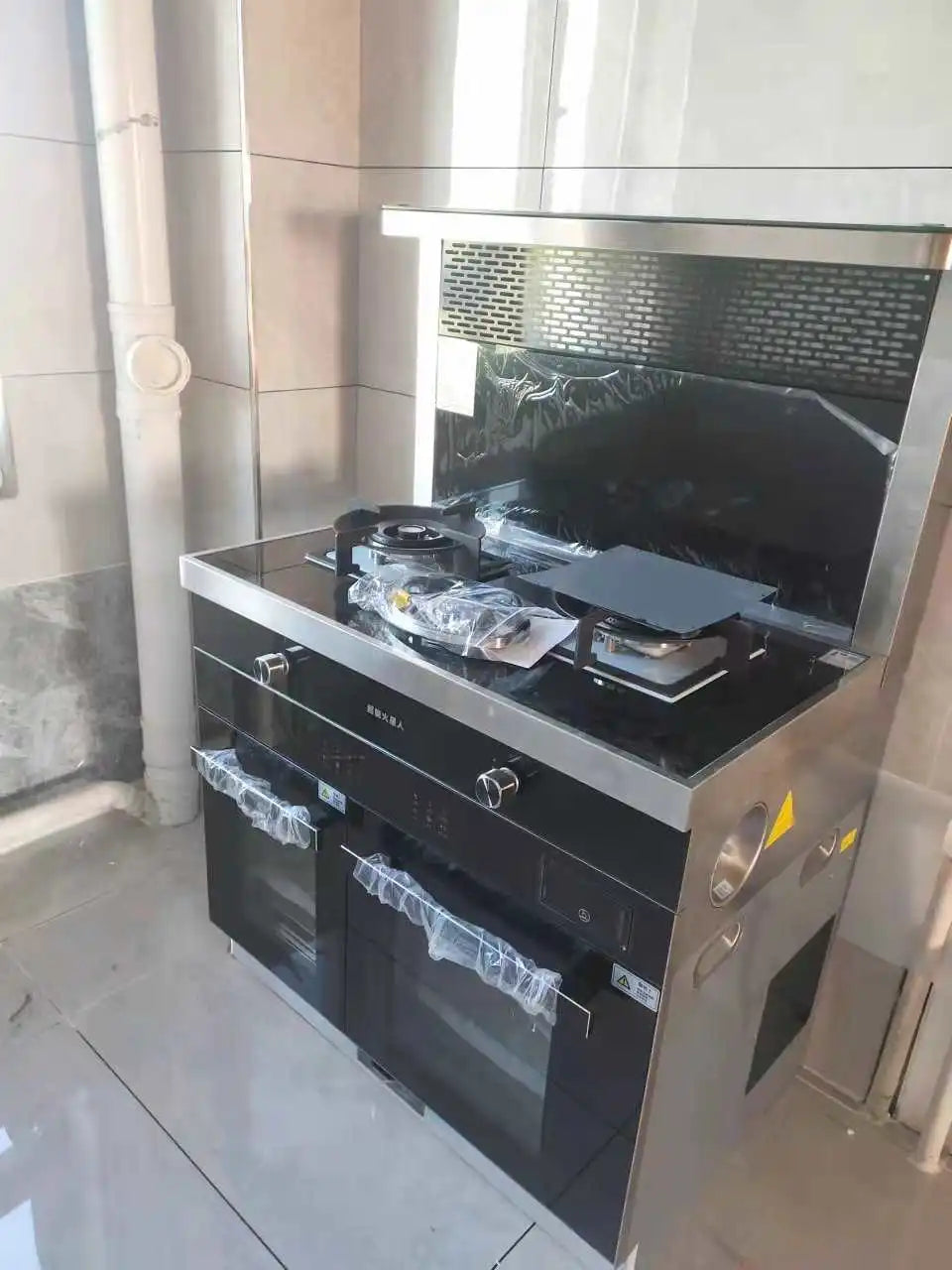 Sunpentown 900mm left Roast and right Steam Oven cabinet integrated gas stove range hood
