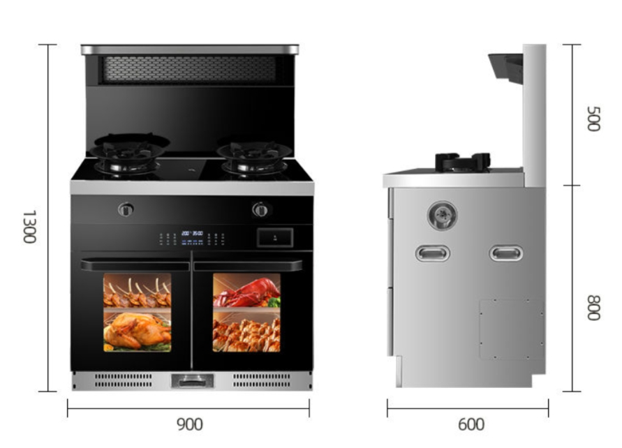 Sunpentown 900mm left Roast and right Steam Oven cabinet integrated gas stove range hood