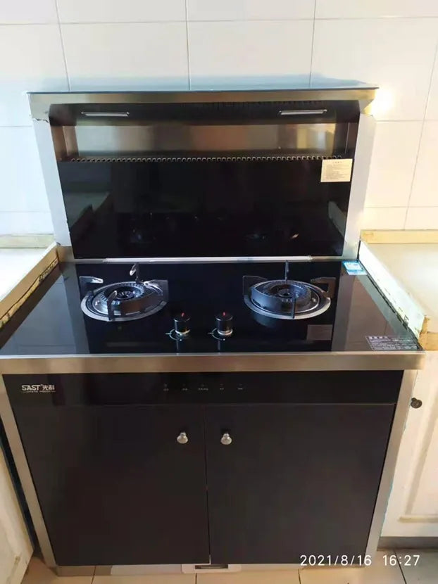 SAST T08 900mm storage cabinet integrated gas stove range hood