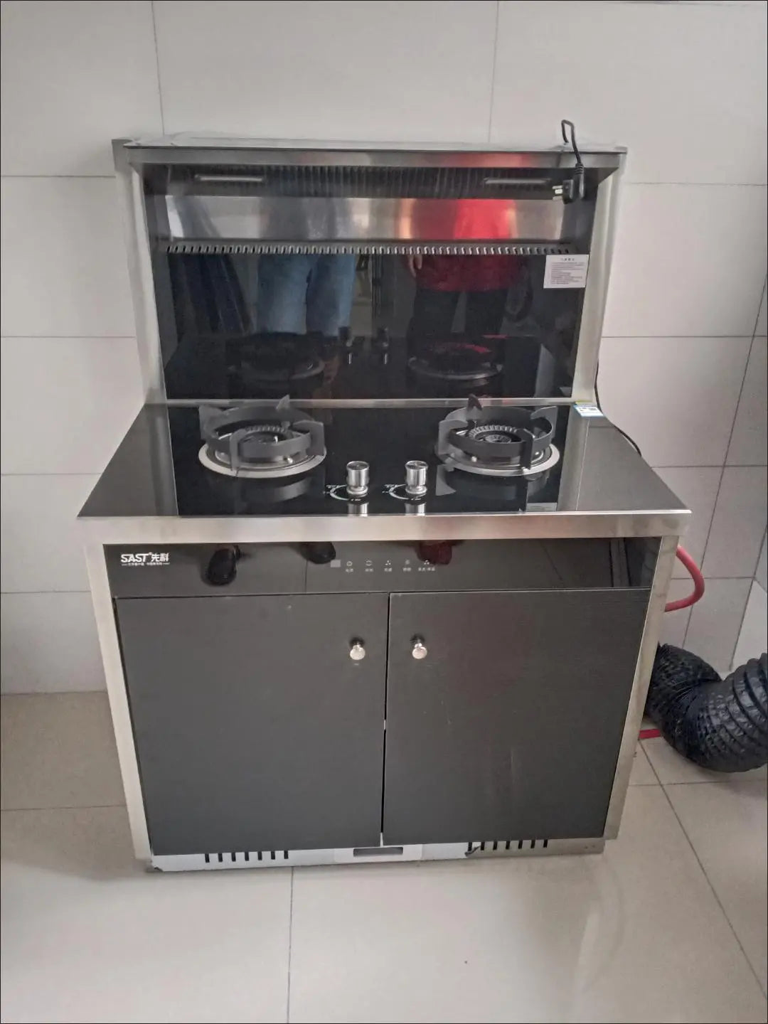 SAST T08 900mm storage cabinet integrated gas stove range hood