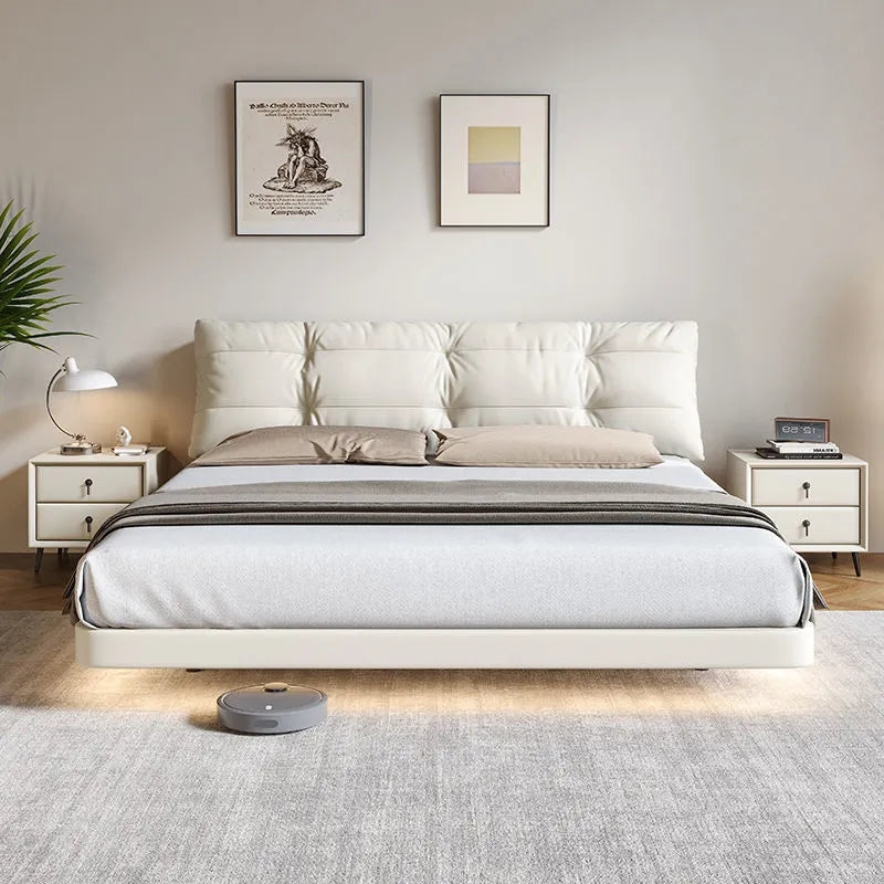 Suspended modern minimalist leather bed soft back XMSY03