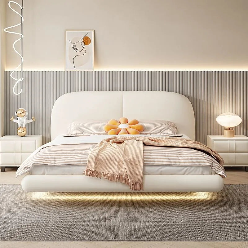 Suspended modern minimalist leather bed soft back Italian