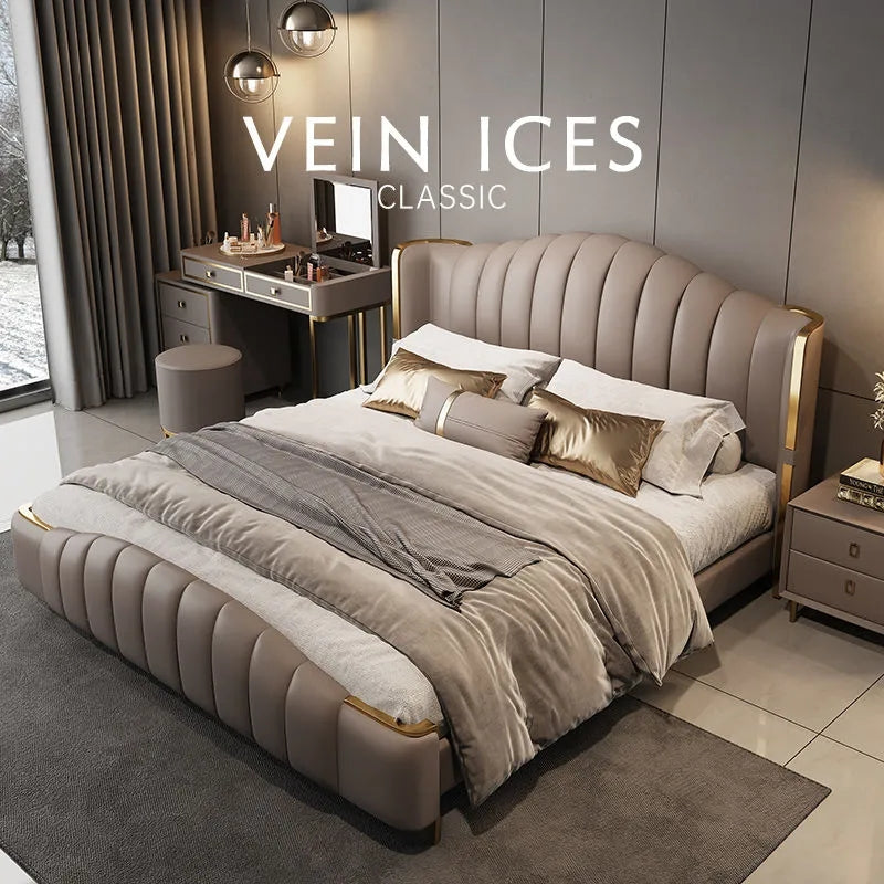 Suspended modern minimalist 304 Stainless Steel frame Vein Ices leather bed XMSY10