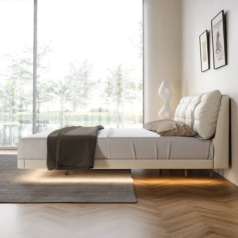 Suspended modern minimalist leather bed soft back XMSY03