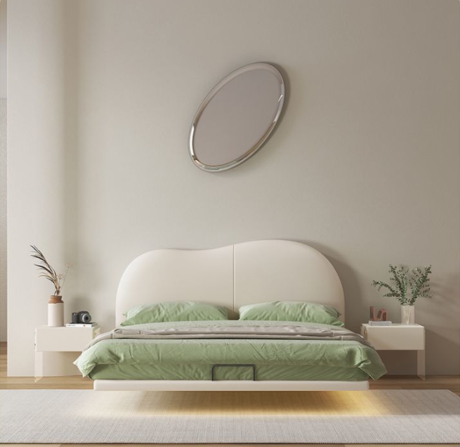 Suspended modern minimalist Solid Wood Italian light luxury napa leather bed XMSY05