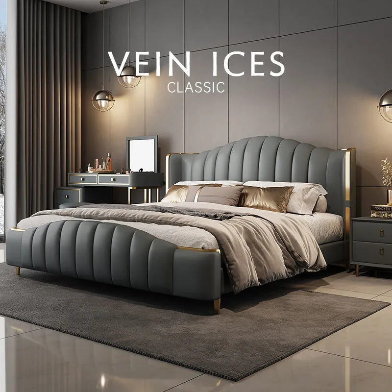 Suspended modern minimalist 304 Stainless Steel frame Vein Ices leather bed XMSY10
