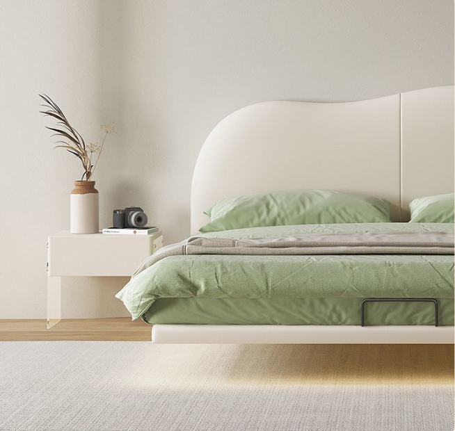 Suspended modern minimalist Solid Wood Italian light luxury napa leather bed XMSY05