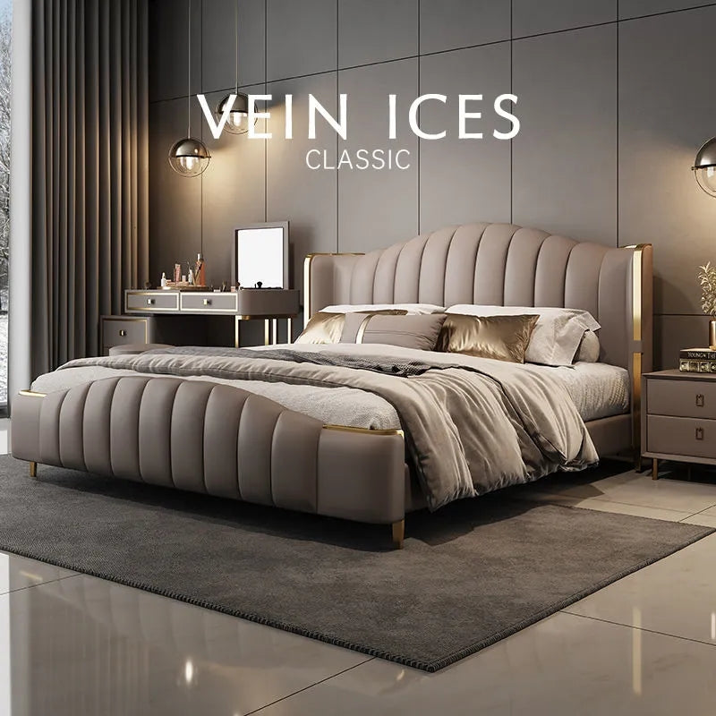 Suspended modern minimalist 304 Stainless Steel frame Vein Ices leather bed XMSY10