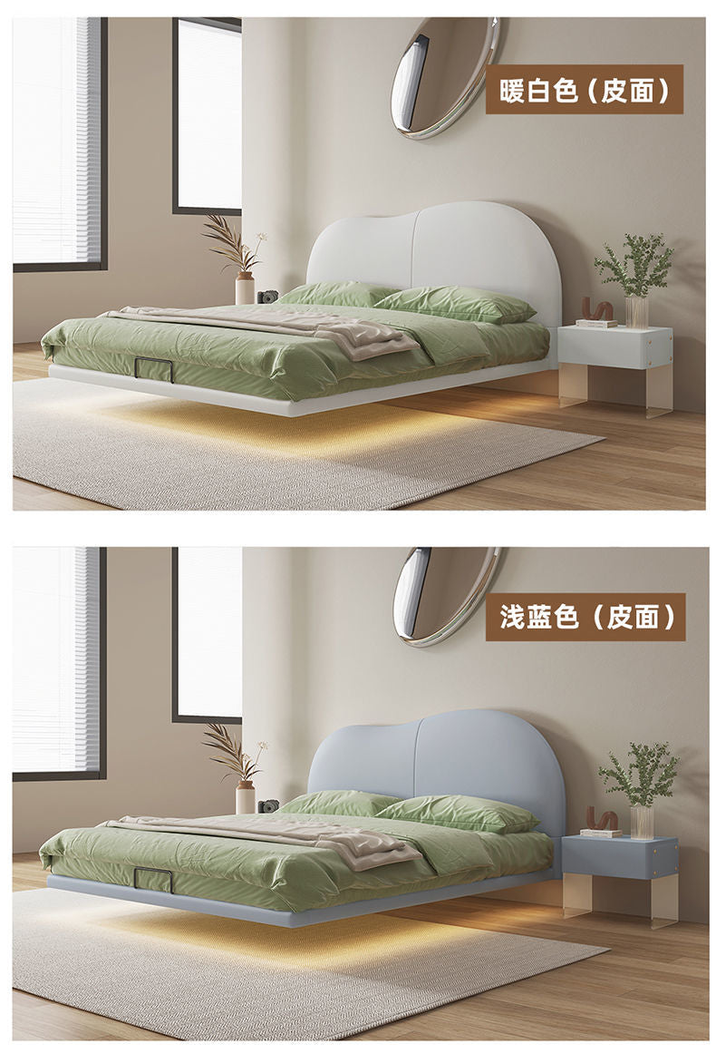 Suspended modern minimalist Solid Wood Italian light luxury napa leather bed XMSY05