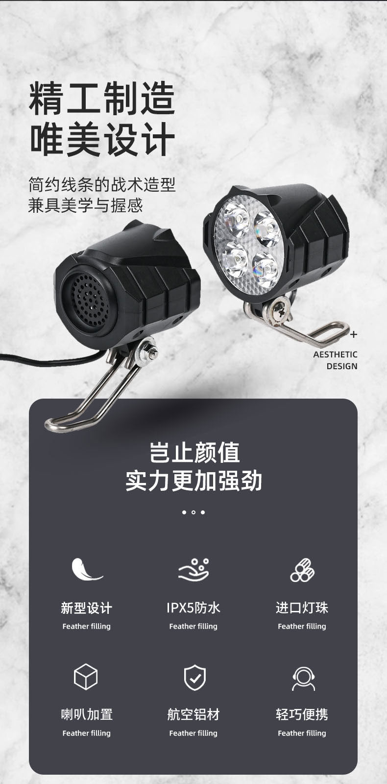 New Super Bright Electric Bicycle Driving Electric Scooter LED Headlight with Horn Front Light Wholesale