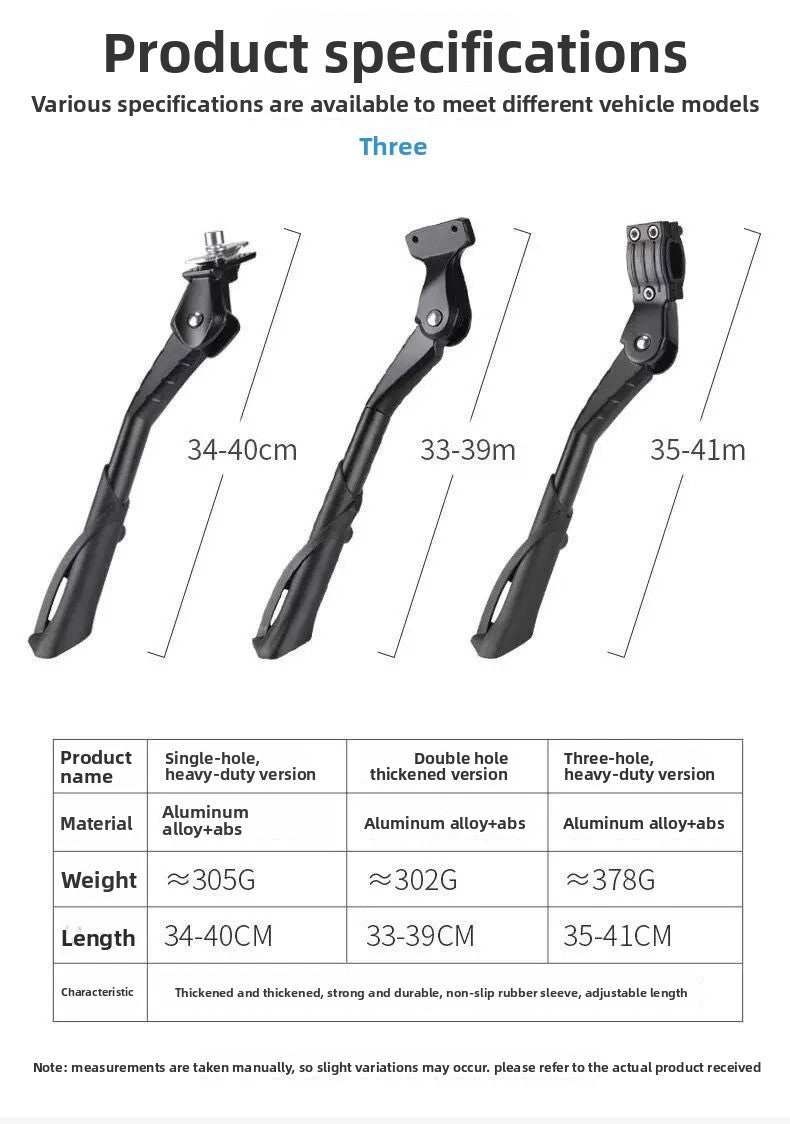Ebike 2-Hole Kickstand Thickened Adjustable, MTB Aluminum Side Stand Double Hole