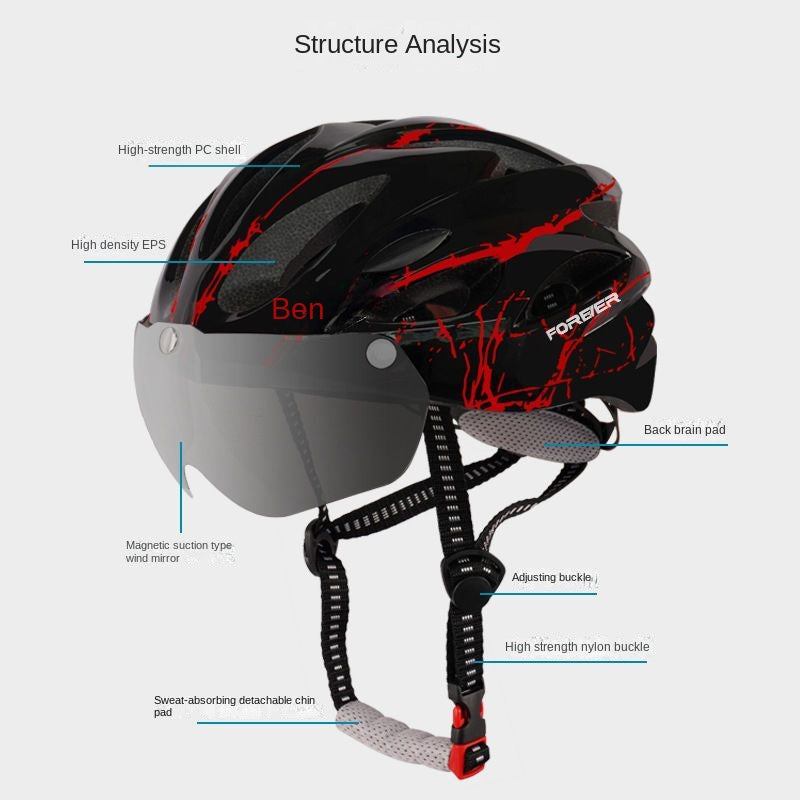 Permanent Riding Helmet Men's and Women's Mountain Bike Magnetic Suction Goggles Can Wear Myopia Glasses Bicycle Take-out Helmet
