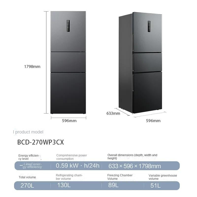 Meiling Refrigerator 270L 3 doors no frost BCD-270WP3CX