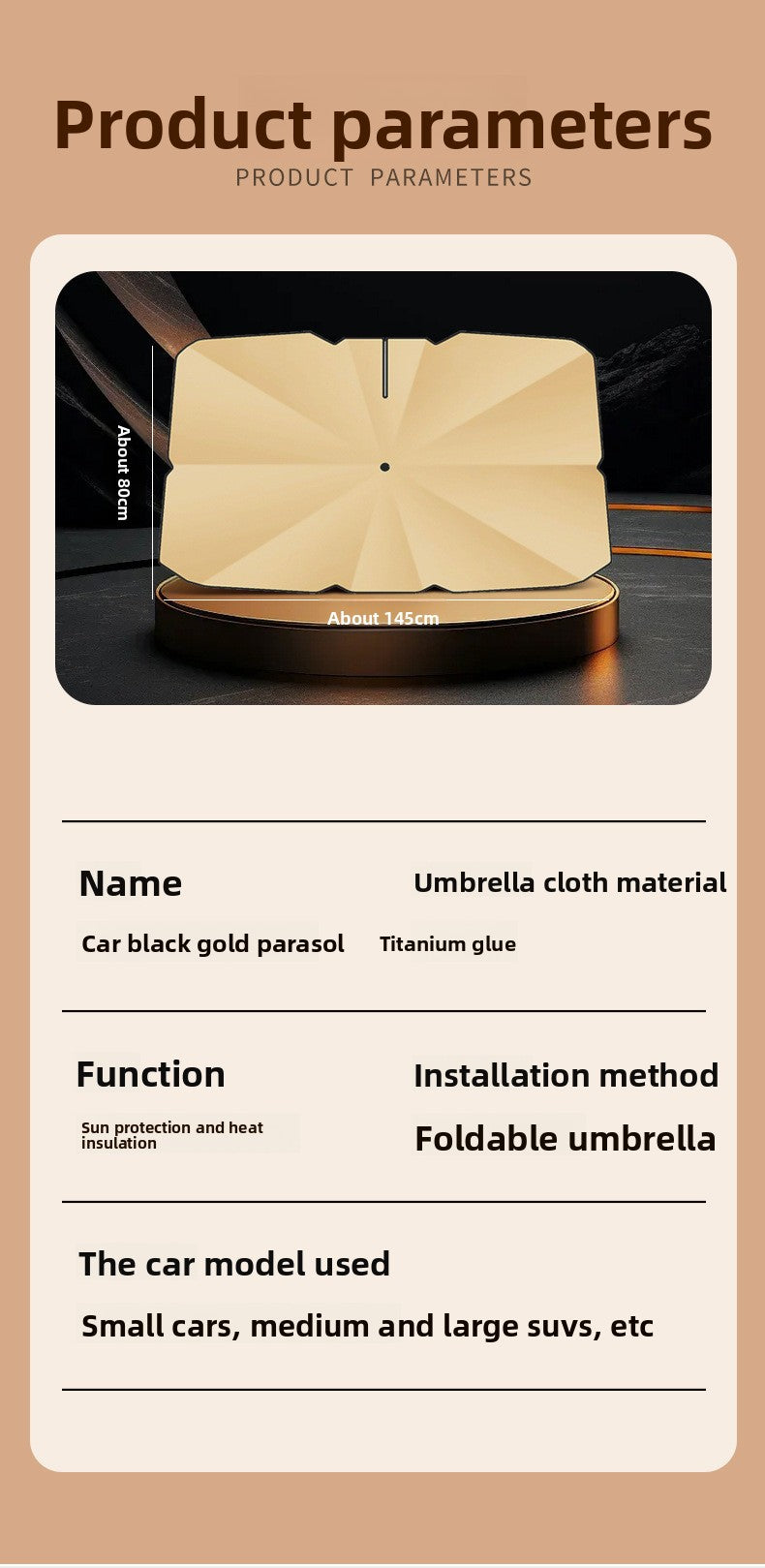 Car Sunshade Umbrella Glass Sunshade Sun Protection Cover Car Umbrella Heat Insulation Sunshade Curtain Car-mounted Foldable Titanium Silver Front Shield