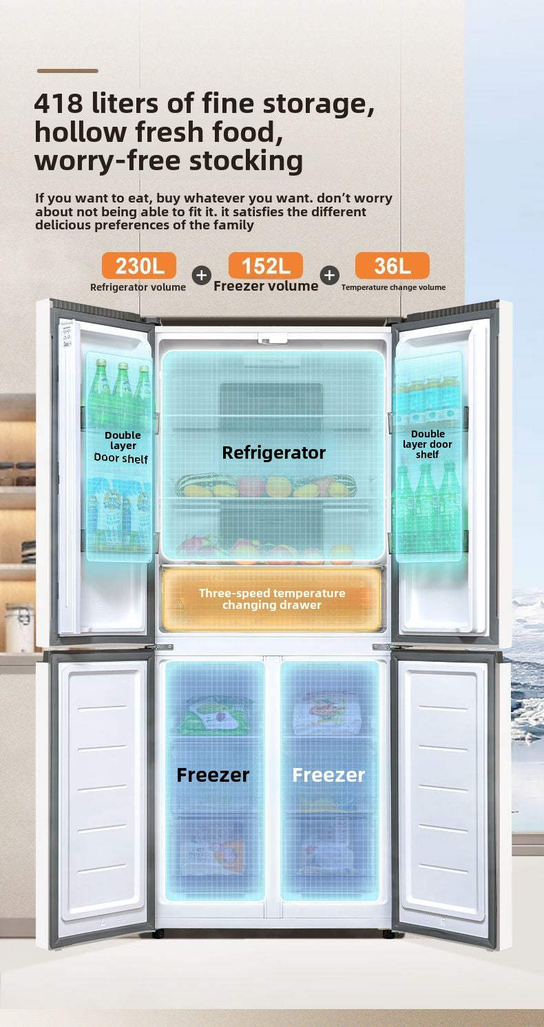 Frestec Refrigerator 418 Liters White Double-Door Ultra-Thin Mute Air Cooling Frostless Cross Household Electric Refrigerator Freezer