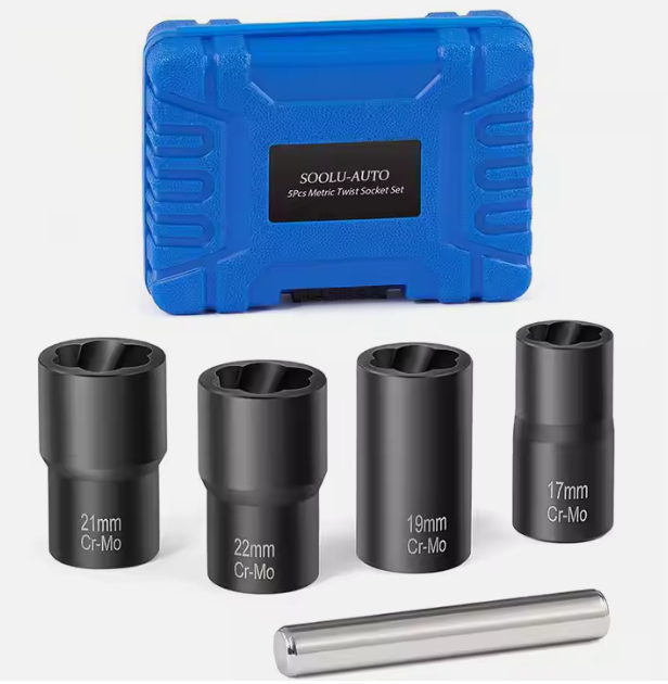1/2" Drive 5 Pieces Wheel Lock Removal Kit for Removing Stripped Damaged Frozen Rusted Rounded-Off Bolts Nuts & Screws