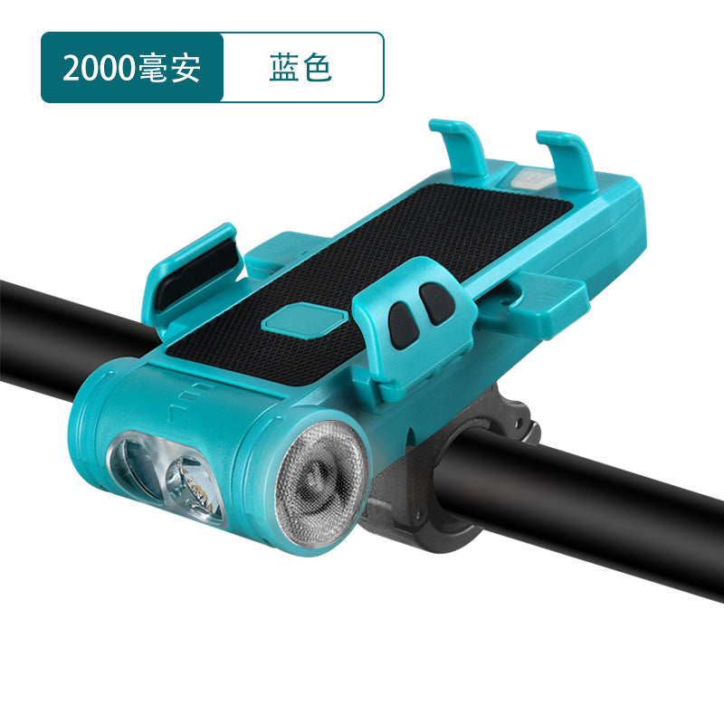 Factory Customized New Product Bicycle Light Headlight Five-in-One Mountain Bike Riding Light Equipment Mobile Phone Stand Horn Light
