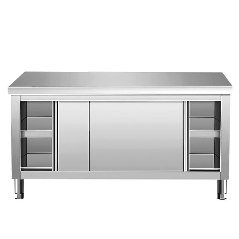 304 Thick Stainless Steel Workbench Kitchen Dedicated Countertop Sliding Door Operating Table Customized Vegetable Cutting Table for Business