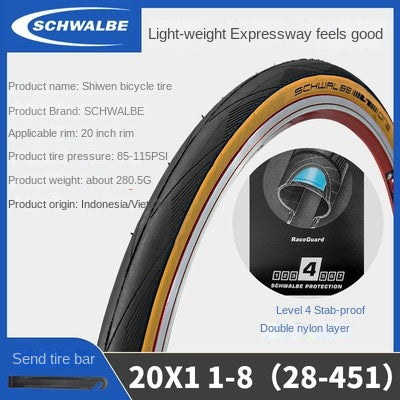 Schwalbe One Bicycle Folding Bike Puncture-Resistant Tire 451 406 Yellow Edge Tire Racing Small Wheel Diameter