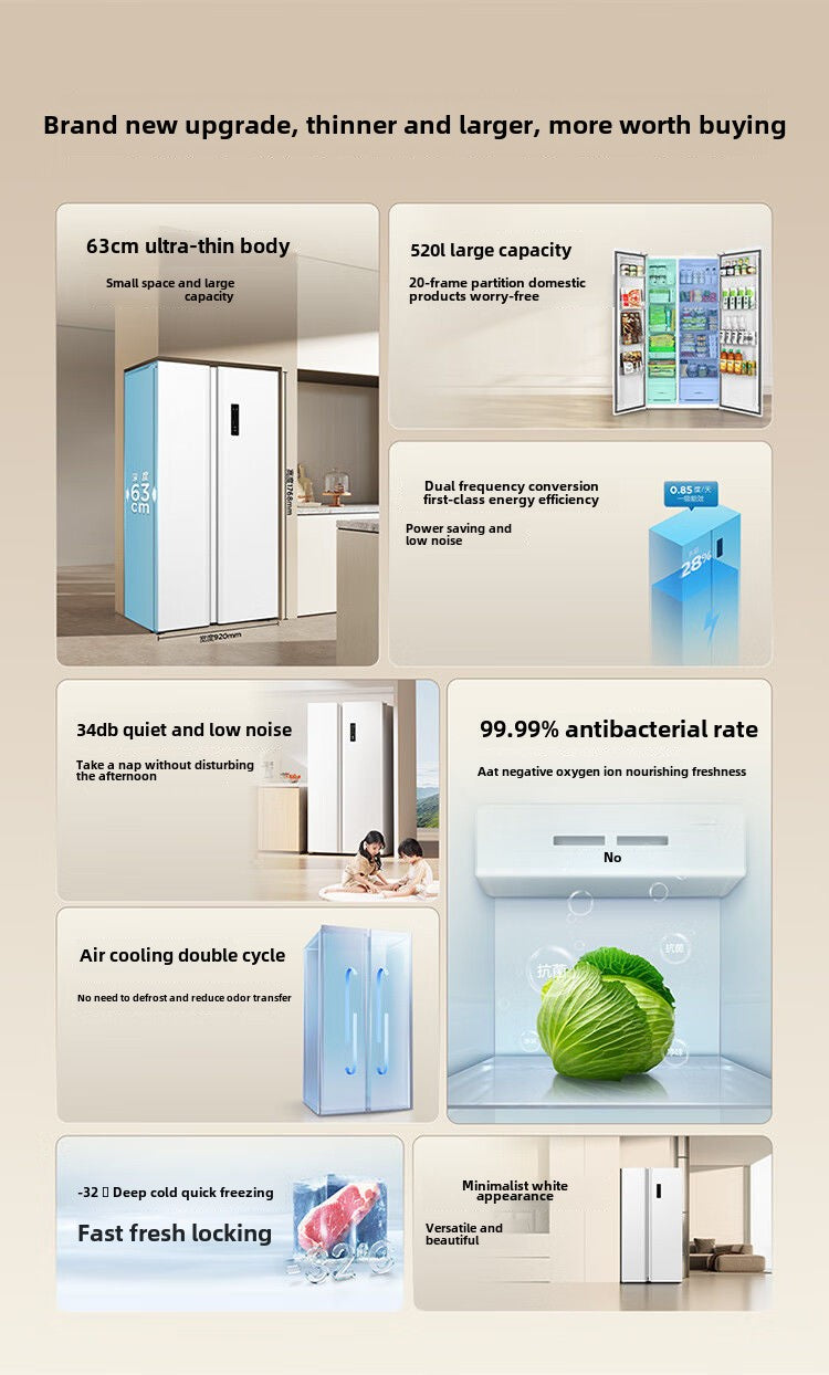 TCL 520L Side-by-Side Large Capacity White Ultra-Thin Refrigerator Dual Inverter First-Class Energy Efficiency Frost-Free Dual Circulation