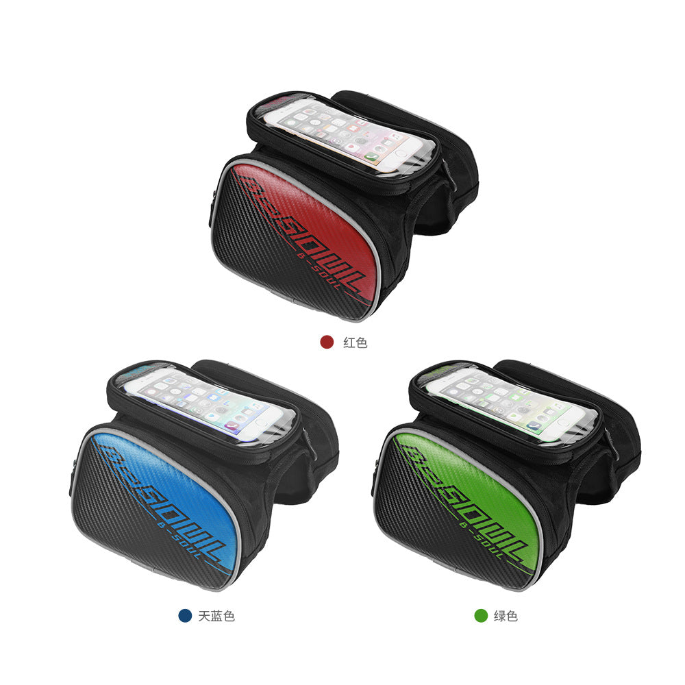 New B- soul Mountain Bike Leather Front Beam Bag Car Tube Bag Waterproof Mobile Phone Touch Screen Bag Cycling Fixture