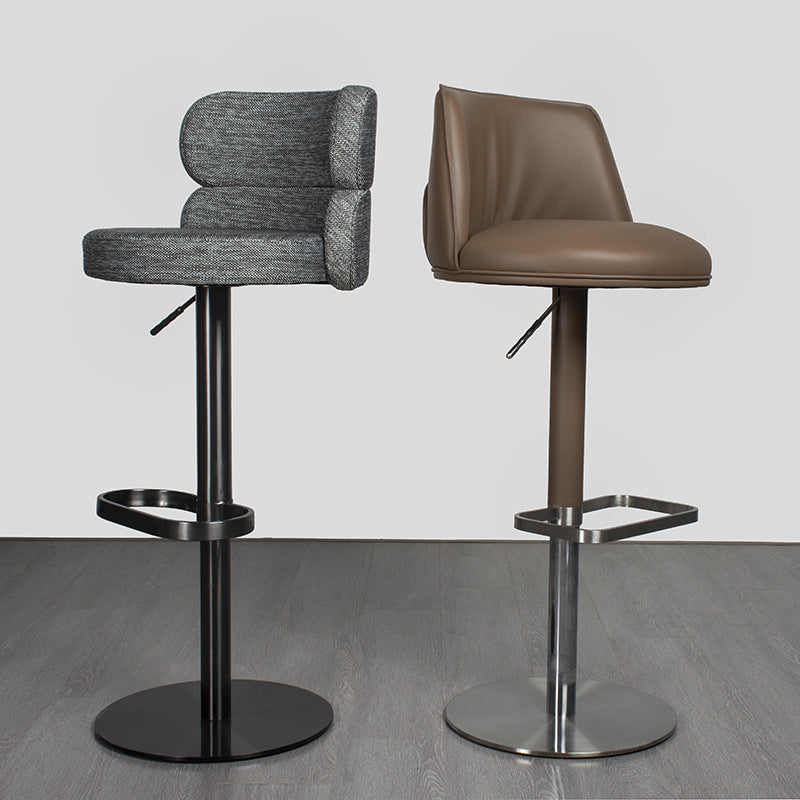 Bar Stool with Adjustable Height and Swivel Function, Backrest Bar Stool for Front Desk, Luxury Home Use Chair, Iron Art Stainless Steel High Stool