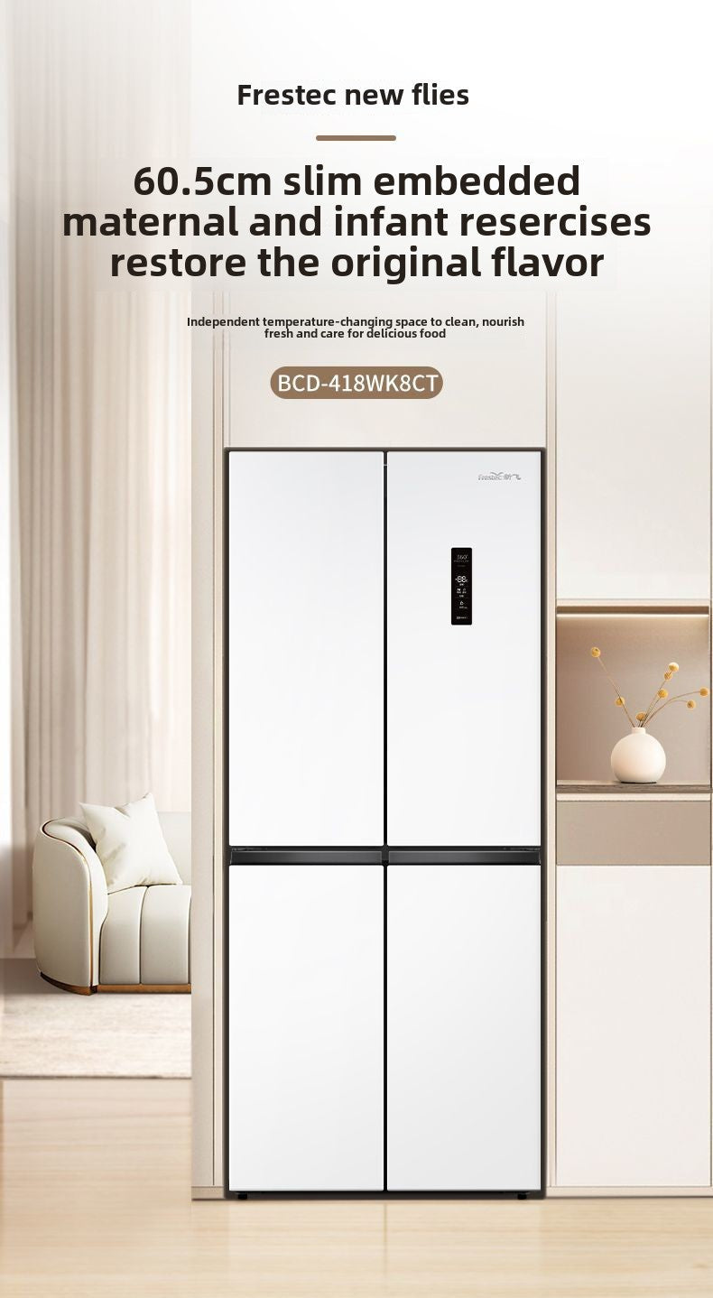 Frestec Refrigerator 418 Liters White Double-Door Ultra-Thin Mute Air Cooling Frostless Cross Household Electric Refrigerator Freezer