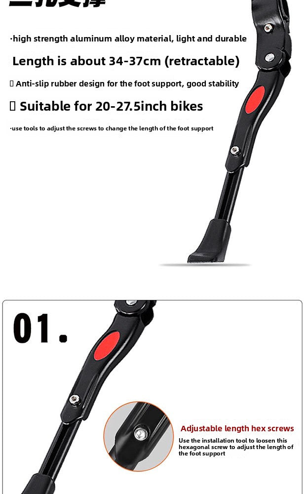 MTB Universal Kickstand Adjustable, Bicycle Side Parking Rack Installation