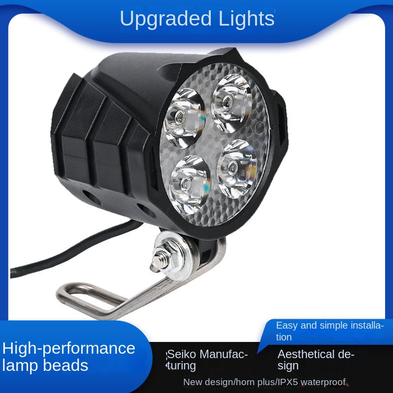 New Super Bright Electric Bicycle Driving Electric Scooter LED Headlight with Horn Front Light Wholesale