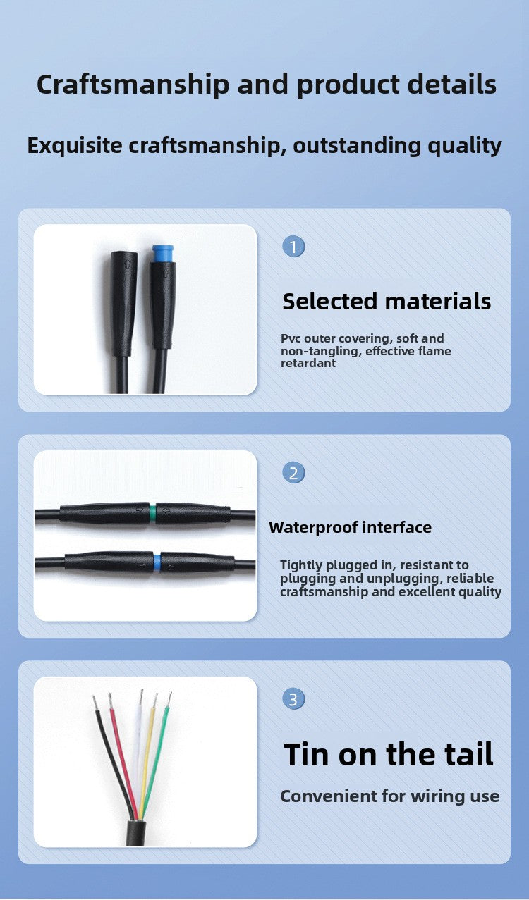 E-Bike M6 Micro Waterproof Connector 2 3 4 5 Pin Male & Female Power Cable Quick Plug