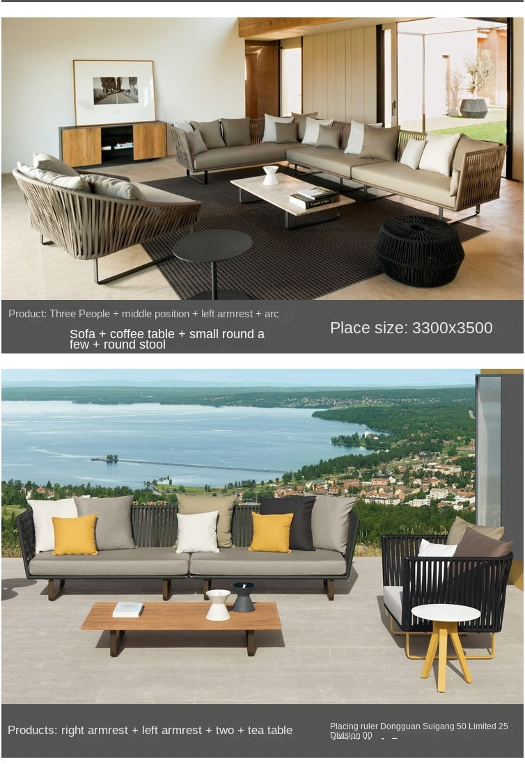 Outdoor Sofa Waterproof Outdoor Restaurant Seat Rattan Sofa Courtyard Terrace Balcony Leisure Double Rattan Woven Sofa Chair