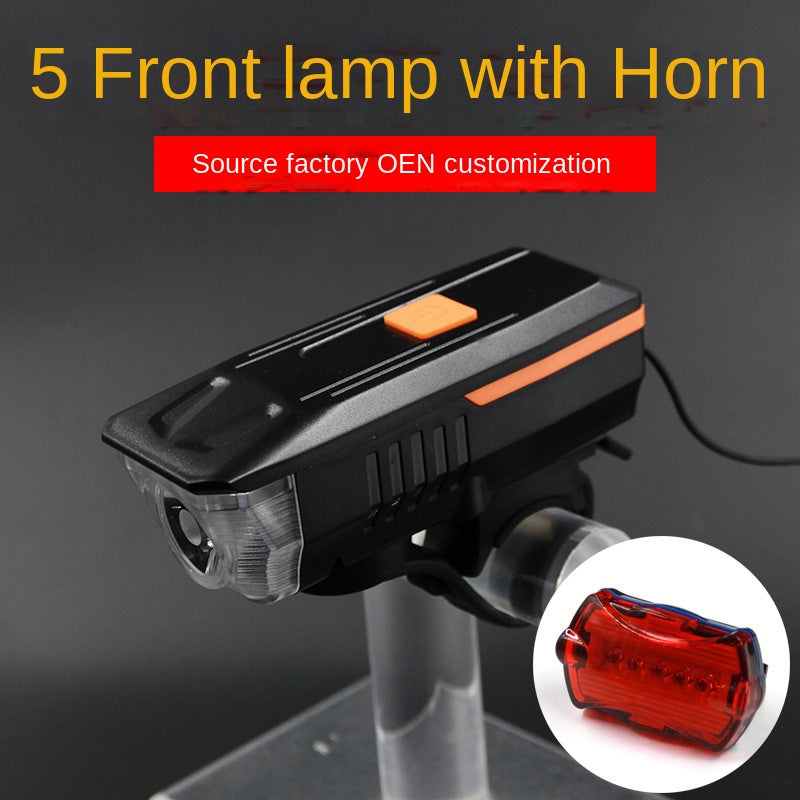 Bicycle Light with Horn Headlight USB Charging Strong Light Charging Cycling Fixture Bicycle Accessories