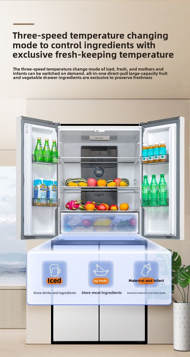 Frestec Refrigerator 418 Liters White Double-Door Ultra-Thin Mute Air Cooling Frostless Cross Household Electric Refrigerator Freezer