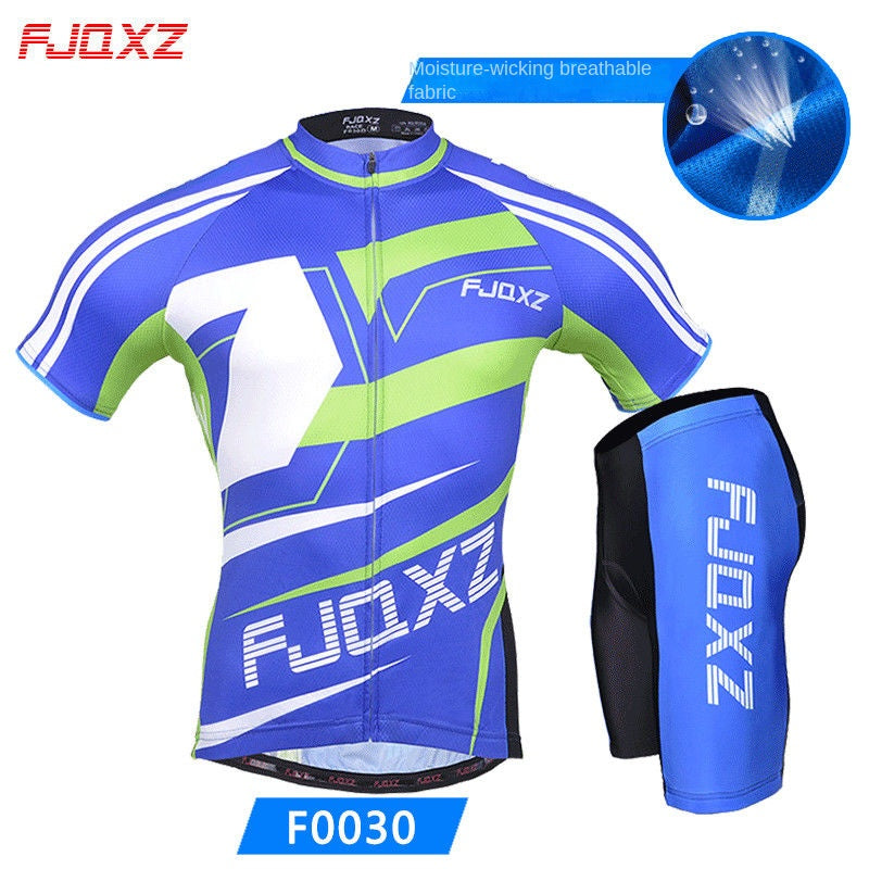 Fjqxz Summer Breathable Bicycle Short-Sleeve Cycling Clothes Suit Mountain Bike Clothing Road Bike Thin Men's Equipment