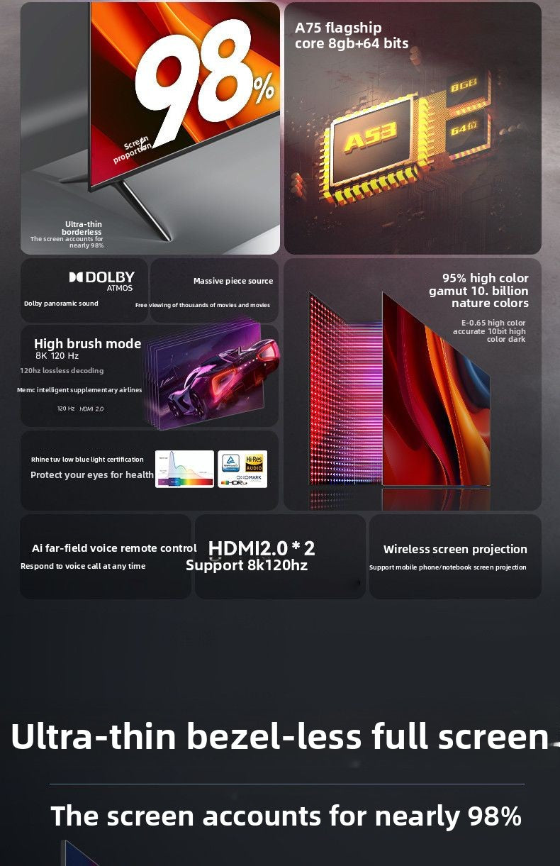 2025 Model TV for Home Use Large Screen Frameless Full Screen Genuine Ace KTV 55/65/75/85/ 100inch