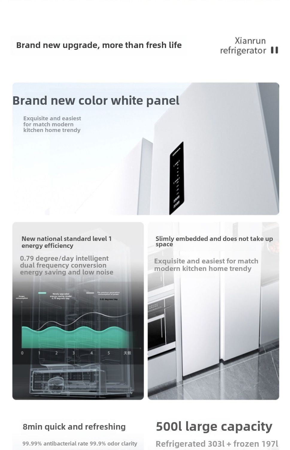 Konka 500L L Double-Door Household Electric Refrigerator Embedded Large Capacity Intelligent Freeze Storage 400 L