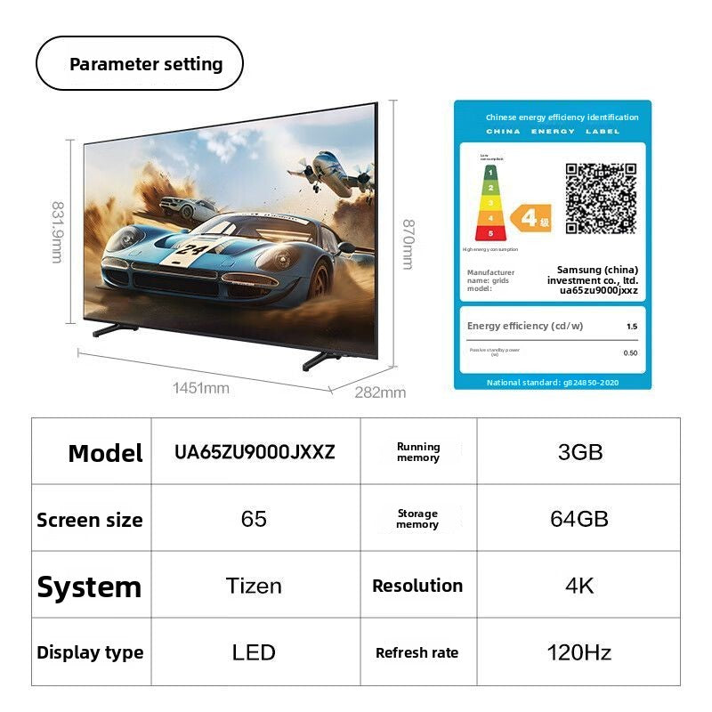 Samsung UA65ZU9000JXXZ 65-inch 120Hz Low Latency Professional Gaming TV No Ads