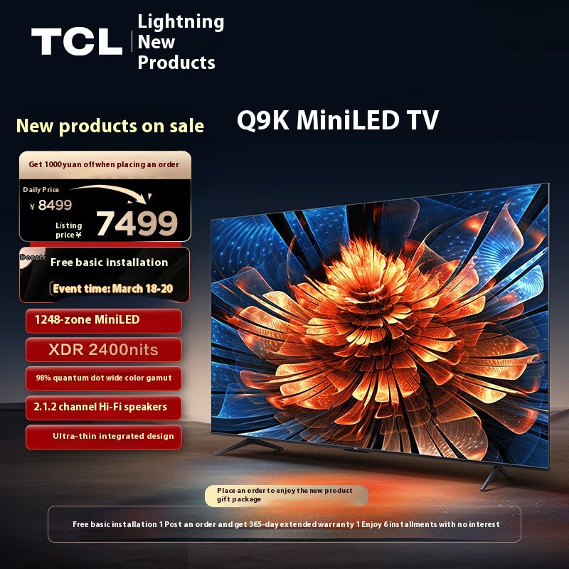 Телевизор TCL 75q9k 75-дюймовый Mini LED 1248 Partition XDR 2400 нит QLED Quantum Dot Ultra-Thin 4K Large Screen LCD Smart Flat Panel TV 