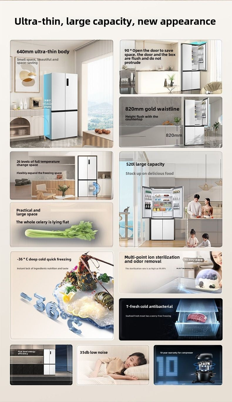 TCL 520L T5 Cross Door Ultra-thin Built-in Inverter Frost-free White Refrigerator R520T5-U