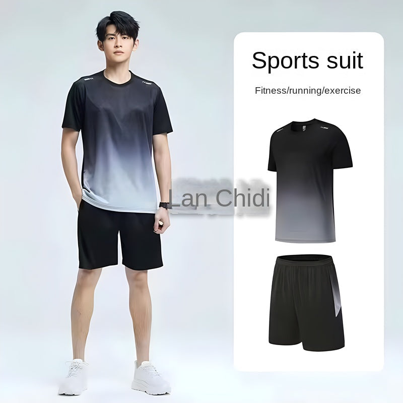 Sports Suit Men and Women Summer Silk Ice Quick-DryingTT-shirt Short Sleeve Basketball Training Fitness Clothes Morning Run Running Suit Equipment