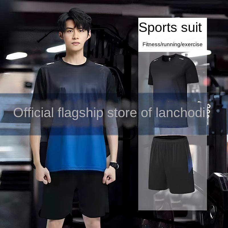 Sports Suit Men and Women Summer Silk Ice Quick-DryingTT-shirt Short Sleeve Basketball Training Fitness Clothes Morning Run Running Suit Equipment