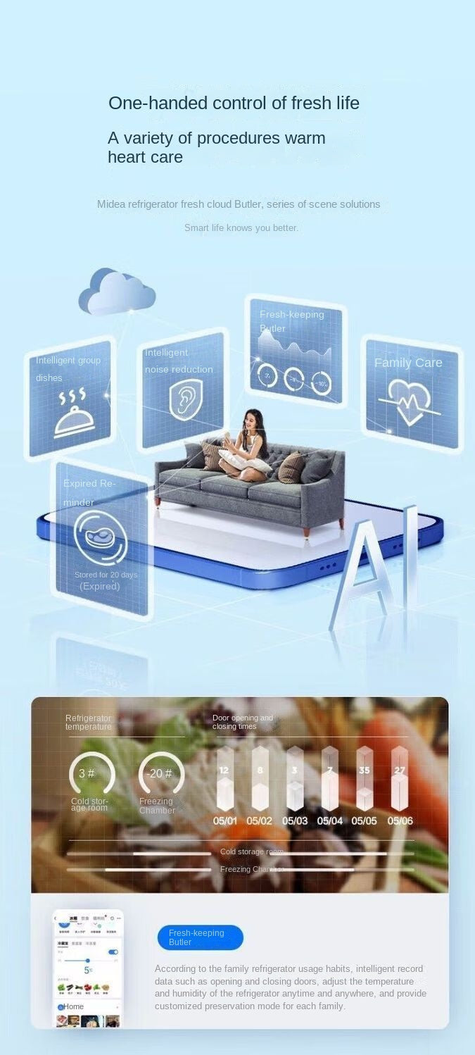 Midea Double-Door Refrigerator 554 Air Cooling Frostless Level 1 Dual Frequency Conversion Power Saving Large Capacity