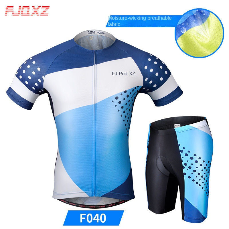 Fjqxz Summer Breathable Bicycle Short-Sleeve Cycling Clothes Suit Mountain Bike Clothing Road Bike Thin Men's Equipment