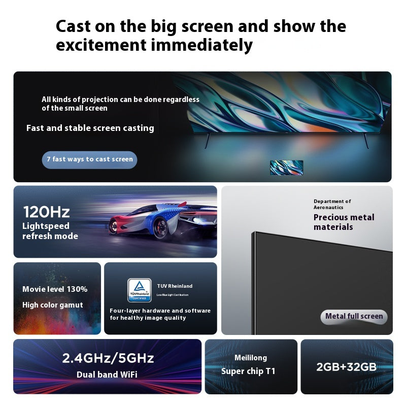 Телевизор TCL 55v8e 55 дюймов, разрешение 4K Ultra-Clear, частота обновления 120 Гц, антивибрационная система, цветовой охват 130%, интеллектуальный ультратонкий ЖК-телевизор с плоским экраном, 2+32G 